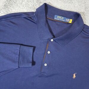 Polo Ralph Lauren Polo Shirt Men 2XLT Blue Long Sleeve Cotton Jersey Preppy Pony